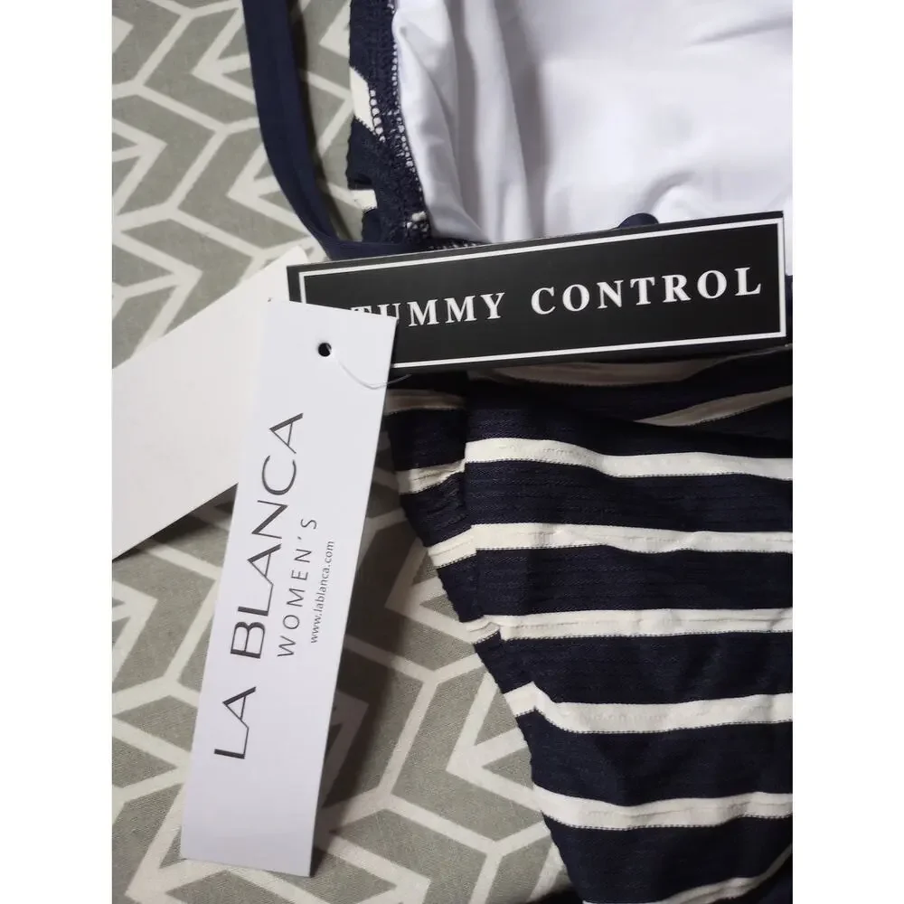 LA Blanca 1 piece Navy & White Tummy Control Swimsuit 16W